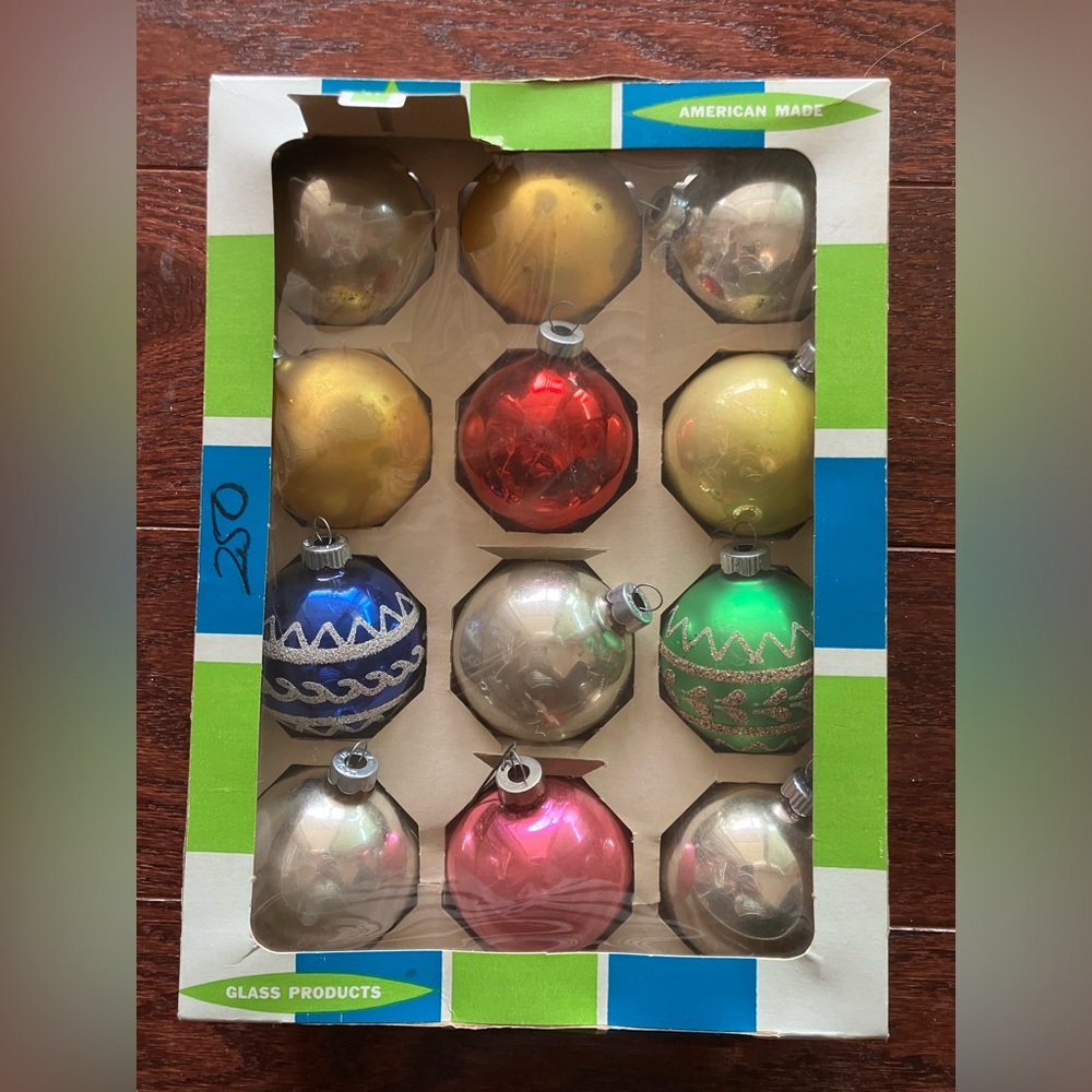Vintage MCM Shiny Brite made in USA glass Christmas ornaments
